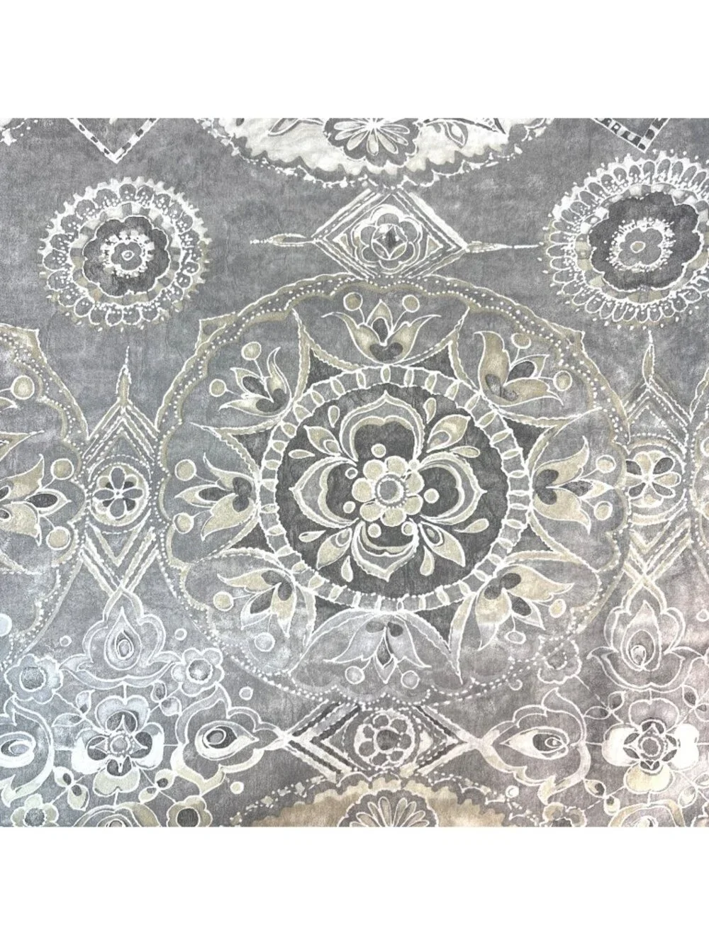 Pottery Barn King Jacquelyn Medallion Cotton Sateen Duvet Covet Gray Cream EUC